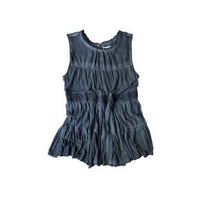 Knox Rose Womens Small Gray Acid Wash Tiered Boho Sleeveless Lace Trim Tunic Top